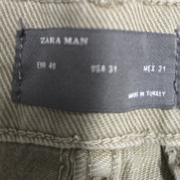 STYLISH ZARA 31x25 CROPPED KHAKI GREEN DENIM JEANS. RAW STRAIGHT LEG UNISEX - Picture 10 of 10